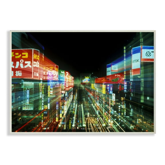 The Stupell Home Decor Collection Neon Lights in Tokyo Japan Wood Wall Art
