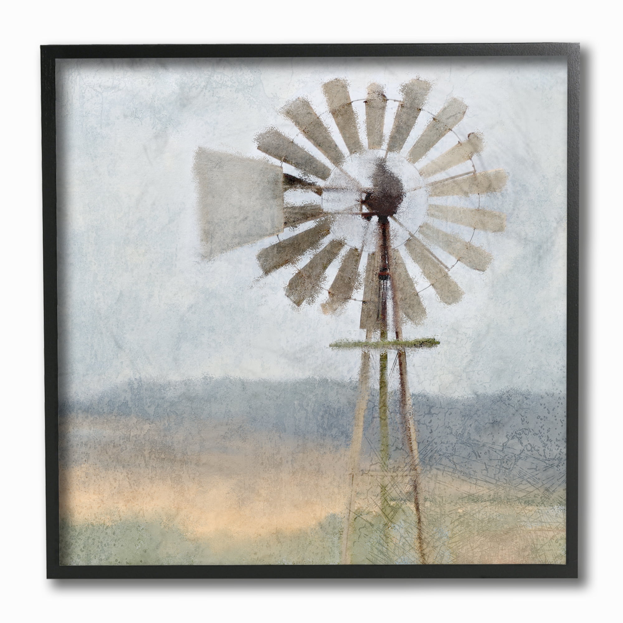 The Stupell Home Decor Collection Neutral Blue Windmill Breeze Farmyard Painting Framed Giclee Texturized Art, 12 x 1.5 x 12