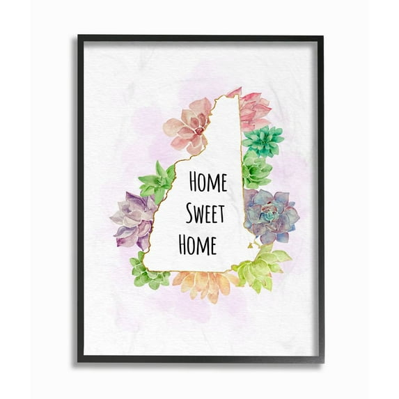 The Stupell Home Decor Collection New Hampshire State Home Sweet Home Succulent Watercolor Vignette Framed Giclee Texturized Art