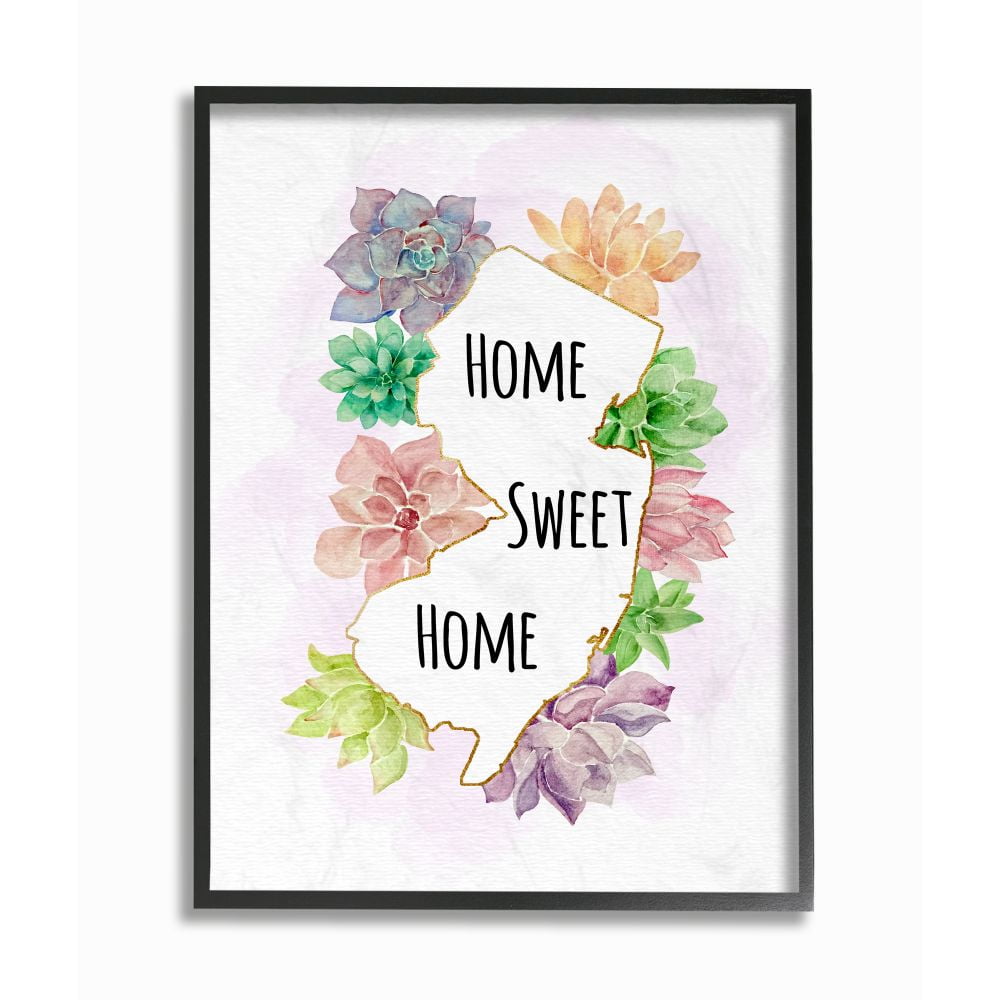 The Stupell Home Decor Collection New Jersey State Home Sweet Home Succulent Watercolor Vignette Framed Giclee Texturized Art