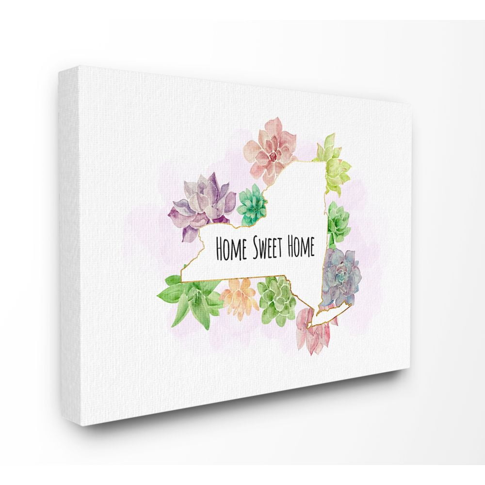 The Stupell Home Decor Collection New York State Home Sweet Home Succulent Watercolor Vignette Canvas Wall Art