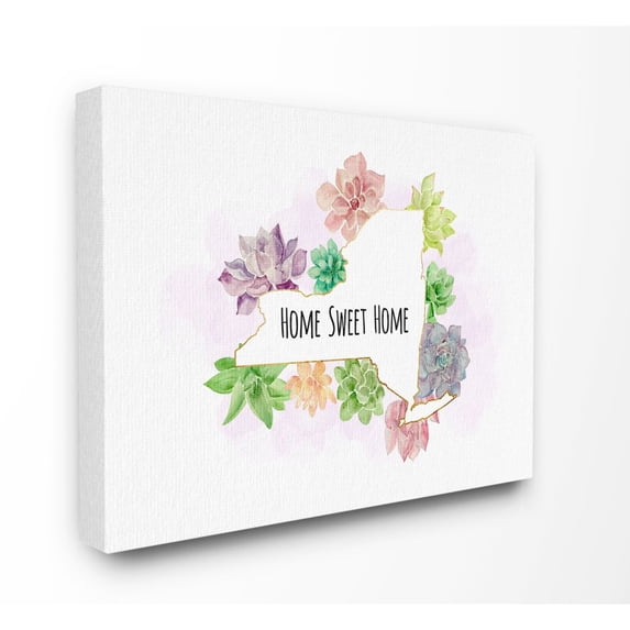 The Stupell Home Decor Collection New York State Home Sweet Home Succulent Watercolor Vignette Canvas Wall Art
