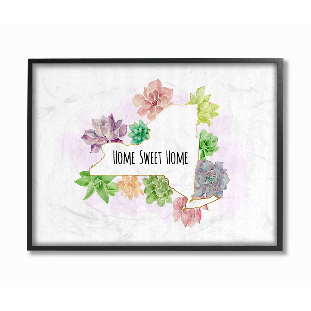 The Stupell Home Decor Collection New York State Home Sweet Home Succulent Watercolor Vignette Framed Giclee Texturized Art