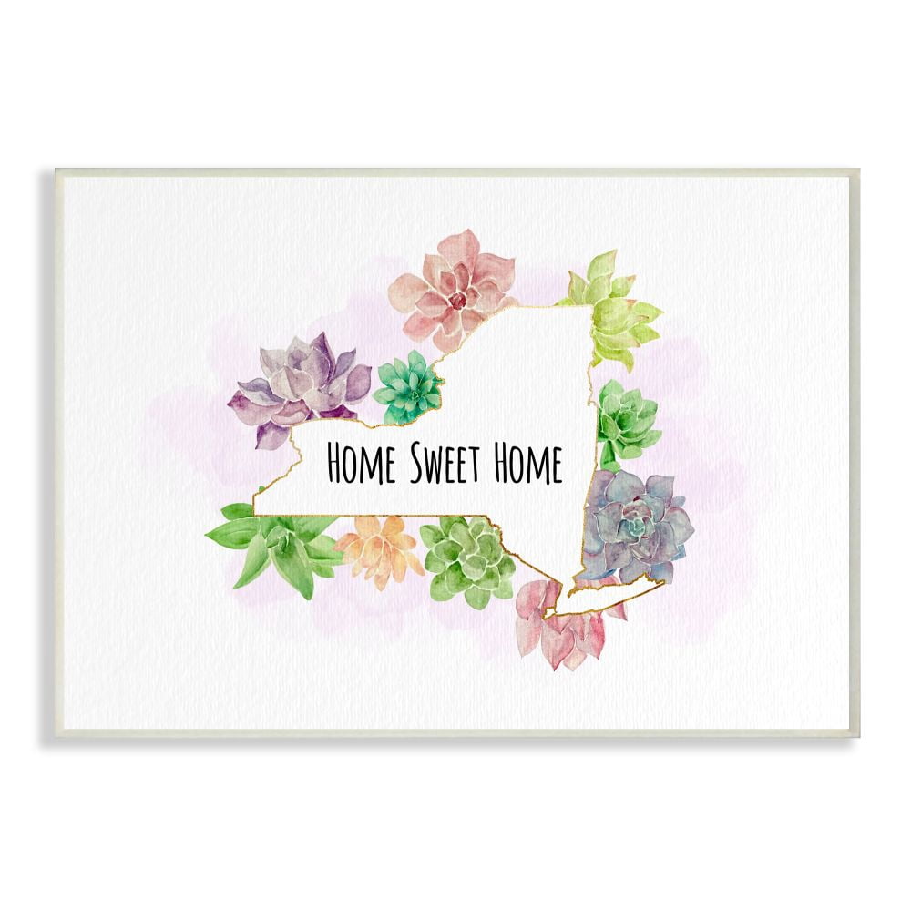 The Stupell Home Decor Collection New York State Home Sweet Home Succulent Watercolor Vignette Wood Wall Art