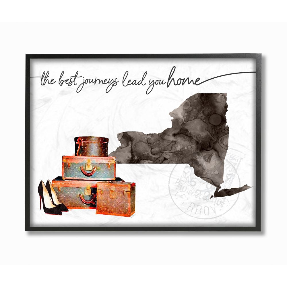 The Stupell Home Decor Collection New York State The Best Journeys Lead You Home Fashion Shoes and Luggage Illustration Framed Giclee Texturized Art