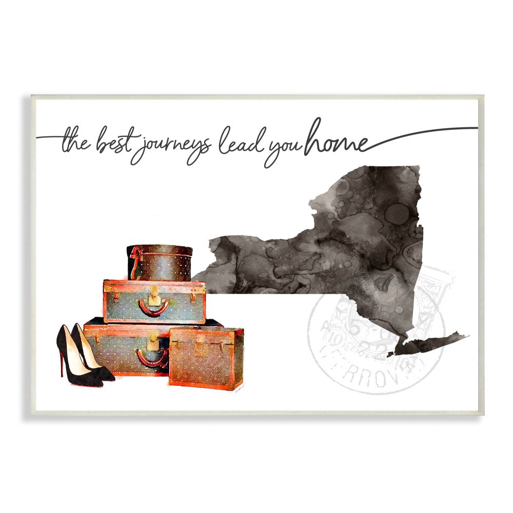 The Stupell Home Decor Collection New York State The Best Journeys Lead You Home Fashion Shoes and Luggage Illustration Wood Wall Art