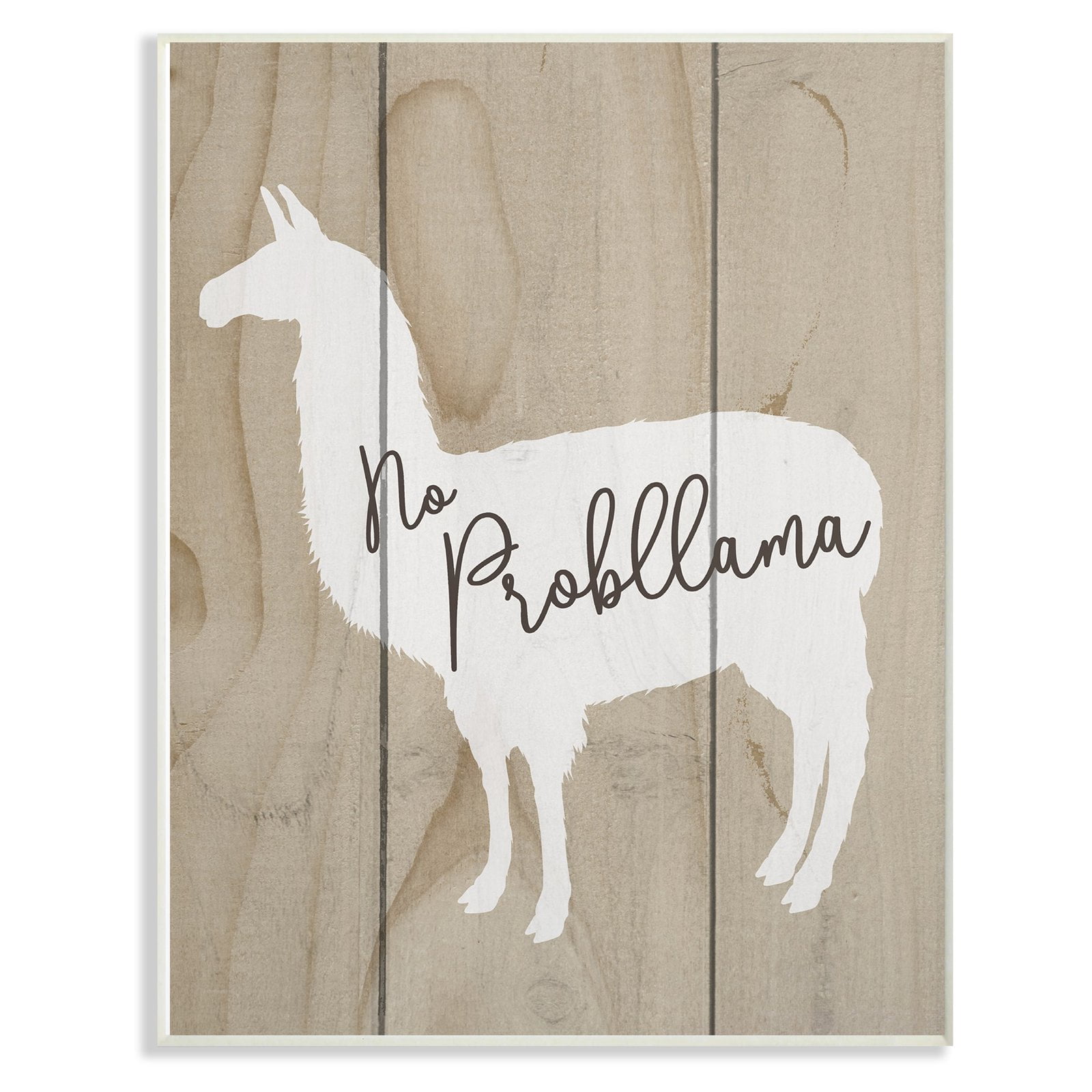 The Stupell Home Decor Collection No Probllama Llama Planked Wood Wall Plaque Art, 10 x 0.5 x 15