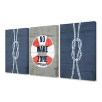 The Stupell Home Decor Collection No Wake Zone Rope And Liferaft 3pc Stretched Canvas Art Set, 3pc, each 16 x 1.5 x 20