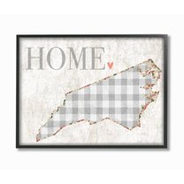 The Stupell Home Decor Collection North Carolina Grey Gingham and Floral Heart and Home Framed Giclee Texturized Art, 11 x 1.5 x 14