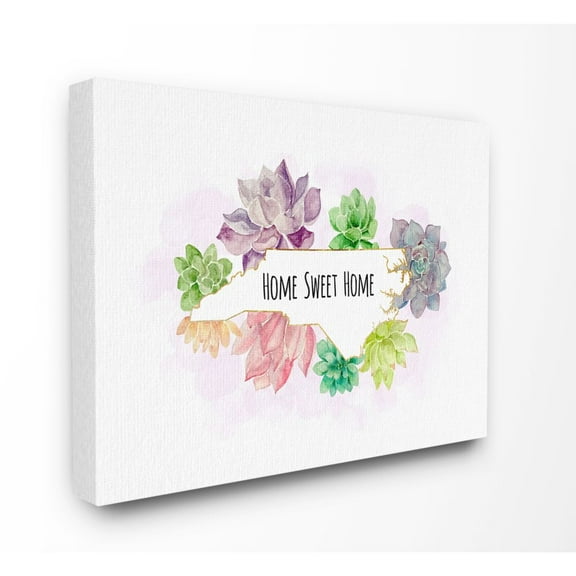 The Stupell Home Decor Collection North Carolina State Home Sweet Home Succulent Watercolor Vignette Canvas Wall Art
