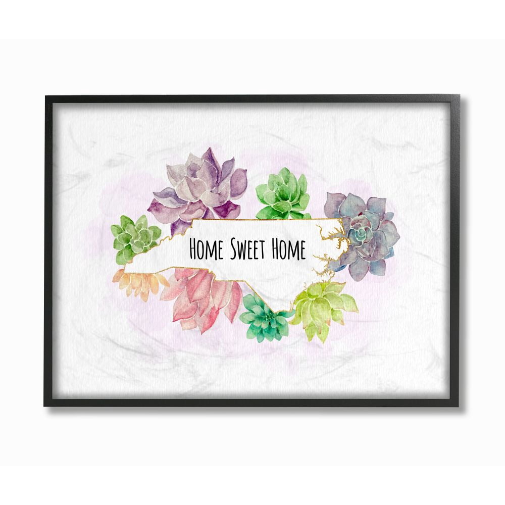 The Stupell Home Decor Collection North Carolina State Home Sweet Home Succulent Watercolor Vignette Framed Giclee Texturized Art