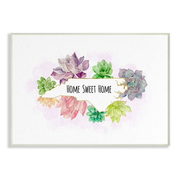 The Stupell Home Decor Collection North Carolina State Home Sweet Home Succulent Watercolor Vignette Wood Wall Art