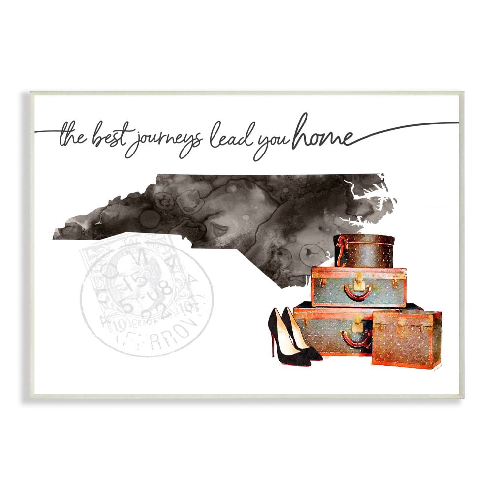 The Stupell Home Decor Collection North Carolina State The Best Journeys Lead You Home Fashion Shoes and Luggage Illustration Wood Wall Art