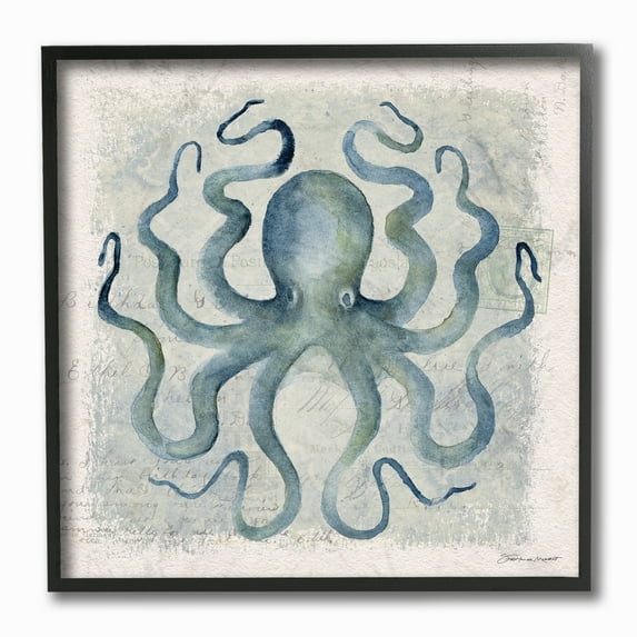 The Stupell Home Decor Collection Octopus Watercolor Illustration Framed Giclee Texturized Art, 12 x 1.5 x 12