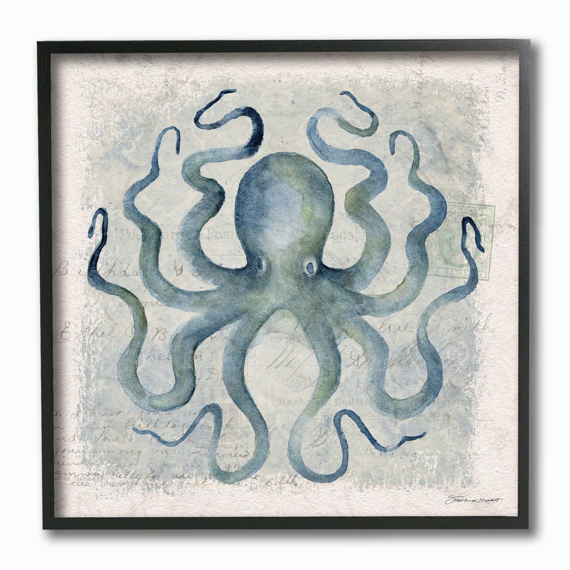 The Stupell Home Decor Collection Octopus Watercolor Illustration Framed Giclee Texturized Art, 12 x 1.5 x 12