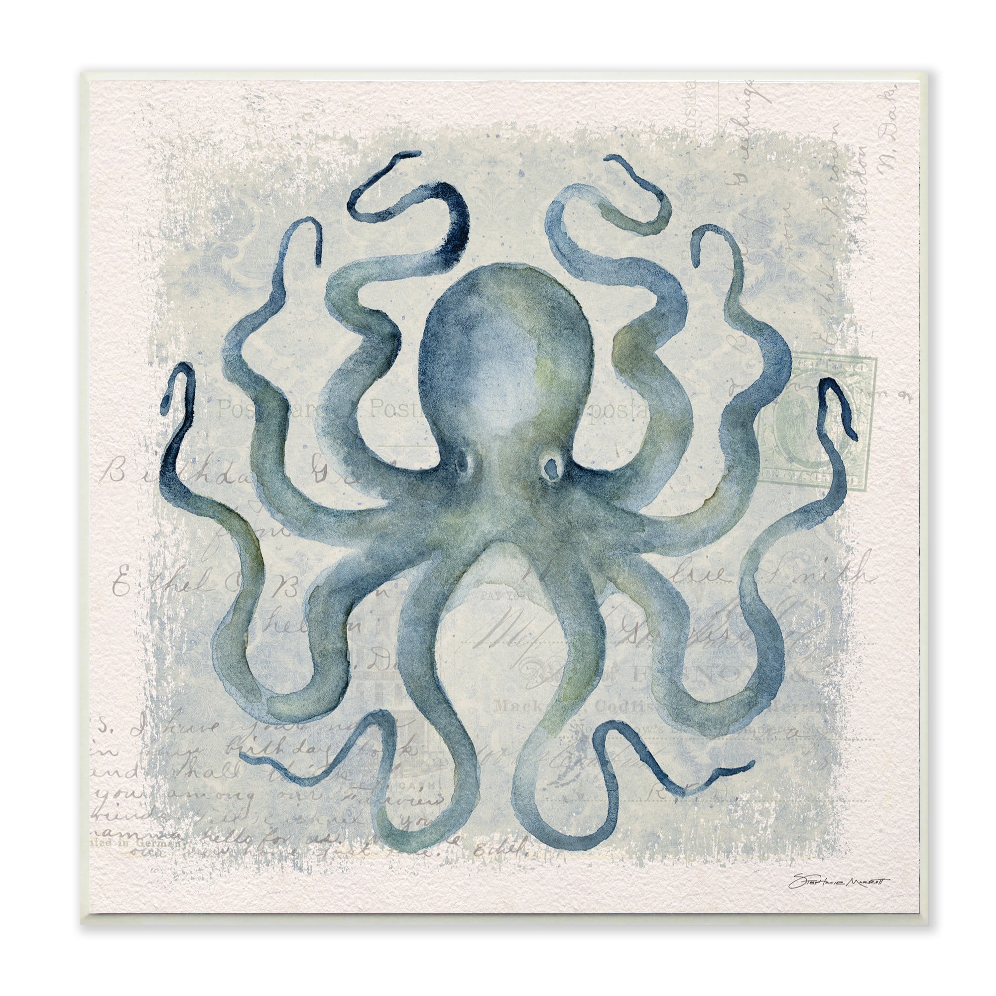 The Stupell Home Decor Collection Octopus Watercolor Illustration Wall Plaque Art, 12 x 0.5 x 12