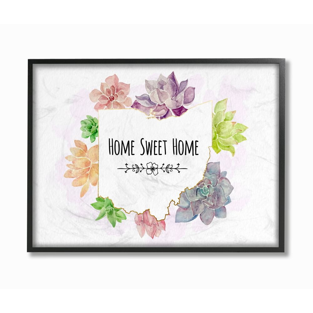 The Stupell Home Decor Collection Ohio State Home Sweet Home Succulent Watercolor Vignette Framed Giclee Texturized Art