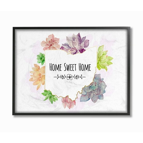 The Stupell Home Decor Collection Ohio State Home Sweet Home Succulent Watercolor Vignette Framed Giclee Texturized Art