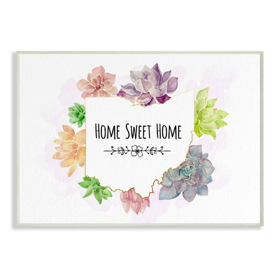 The Stupell Home Decor Collection Ohio State Home Sweet Home Succulent Watercolor Vignette Wood Wall Art