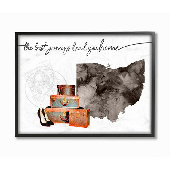 The Stupell Home Decor Collection Ohio State The Best Journeys Lead You Home Fashion Shoes and Luggage Illustration Framed Giclee Texturized Art