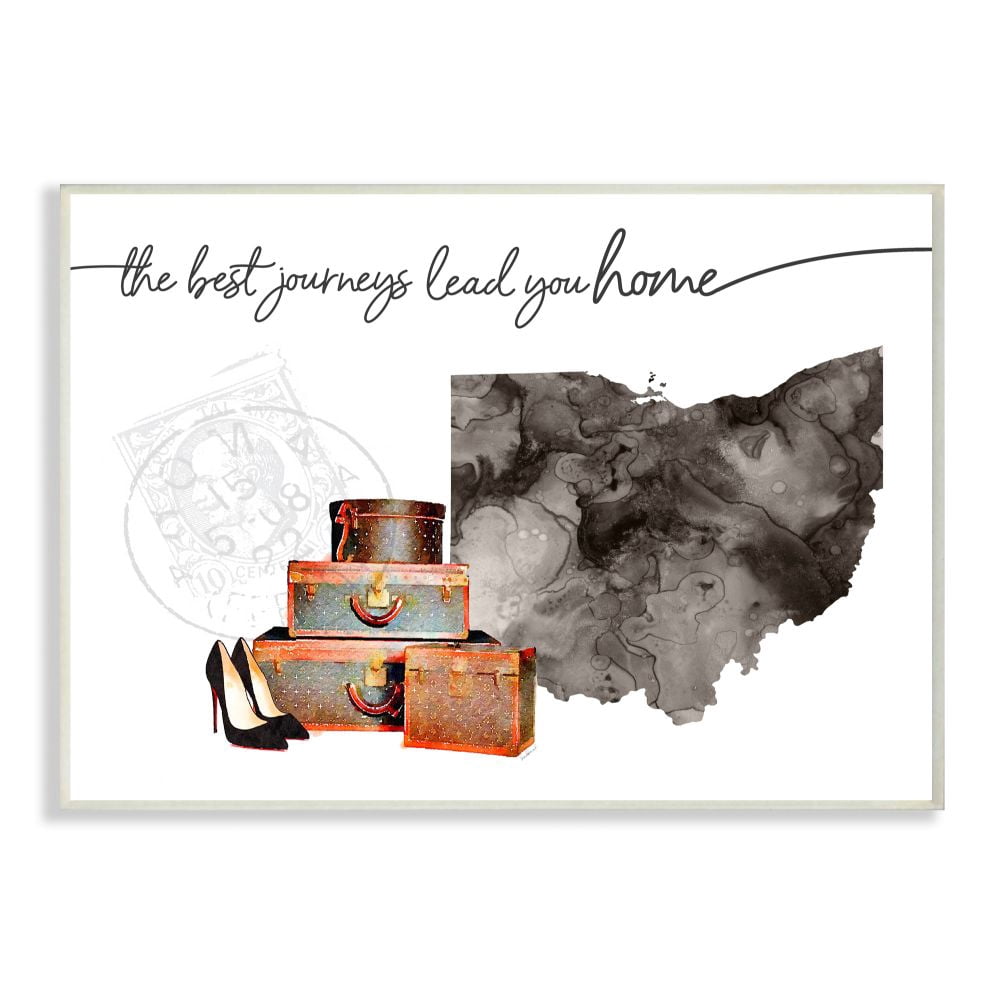 The Stupell Home Decor Collection Ohio State The Best Journeys Lead You Home Fashion Shoes and Luggage Illustration Wood Wall Art