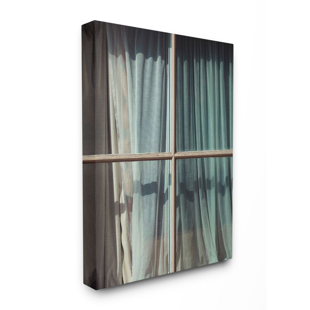 The Stupell Home Decor Collection Old Window Curtain Blue Cyan Photography Canvas Wall Art