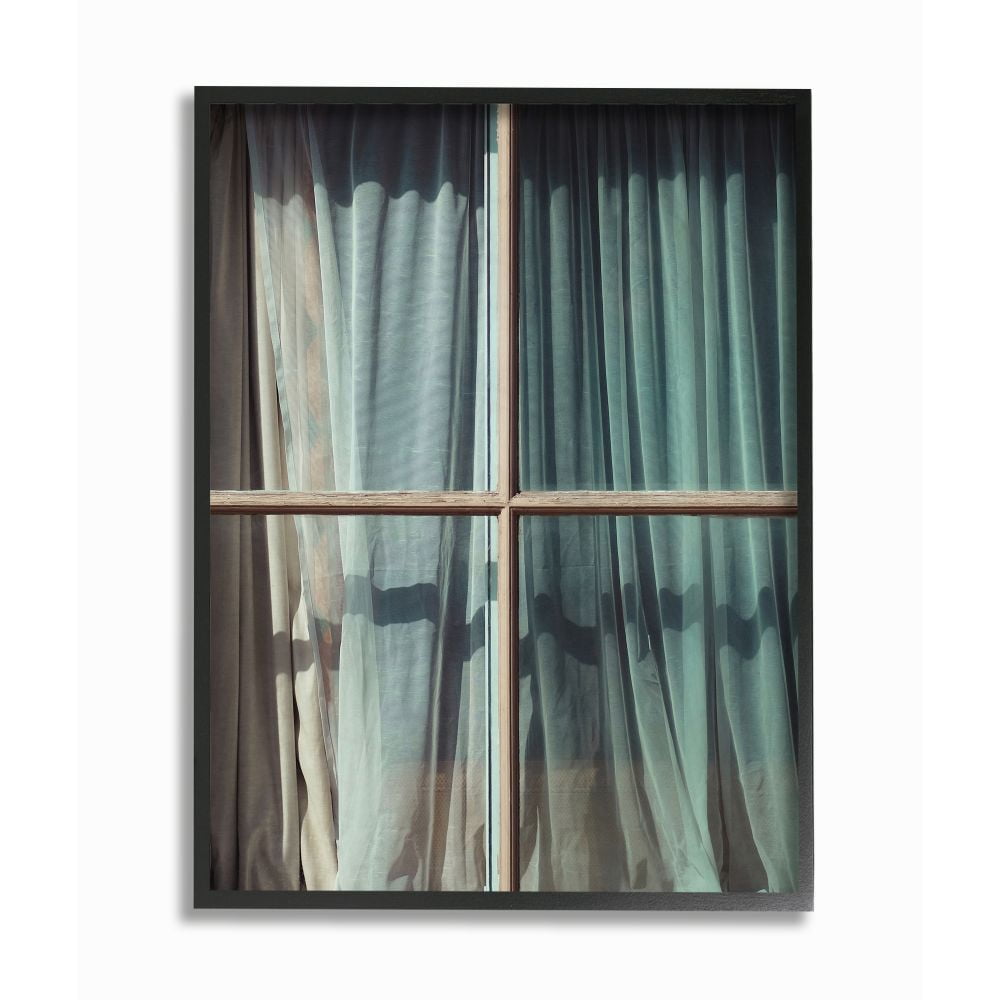The Stupell Home Decor Collection Old Window Curtain Blue Cyan Photography Framed Giclee Texturized Art