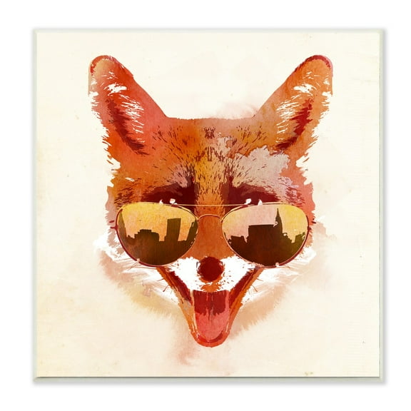 The Stupell Home Decor Collection Orange and Tan Painterly City Fox With Aviators Wall Plaque Art, 12 x 12