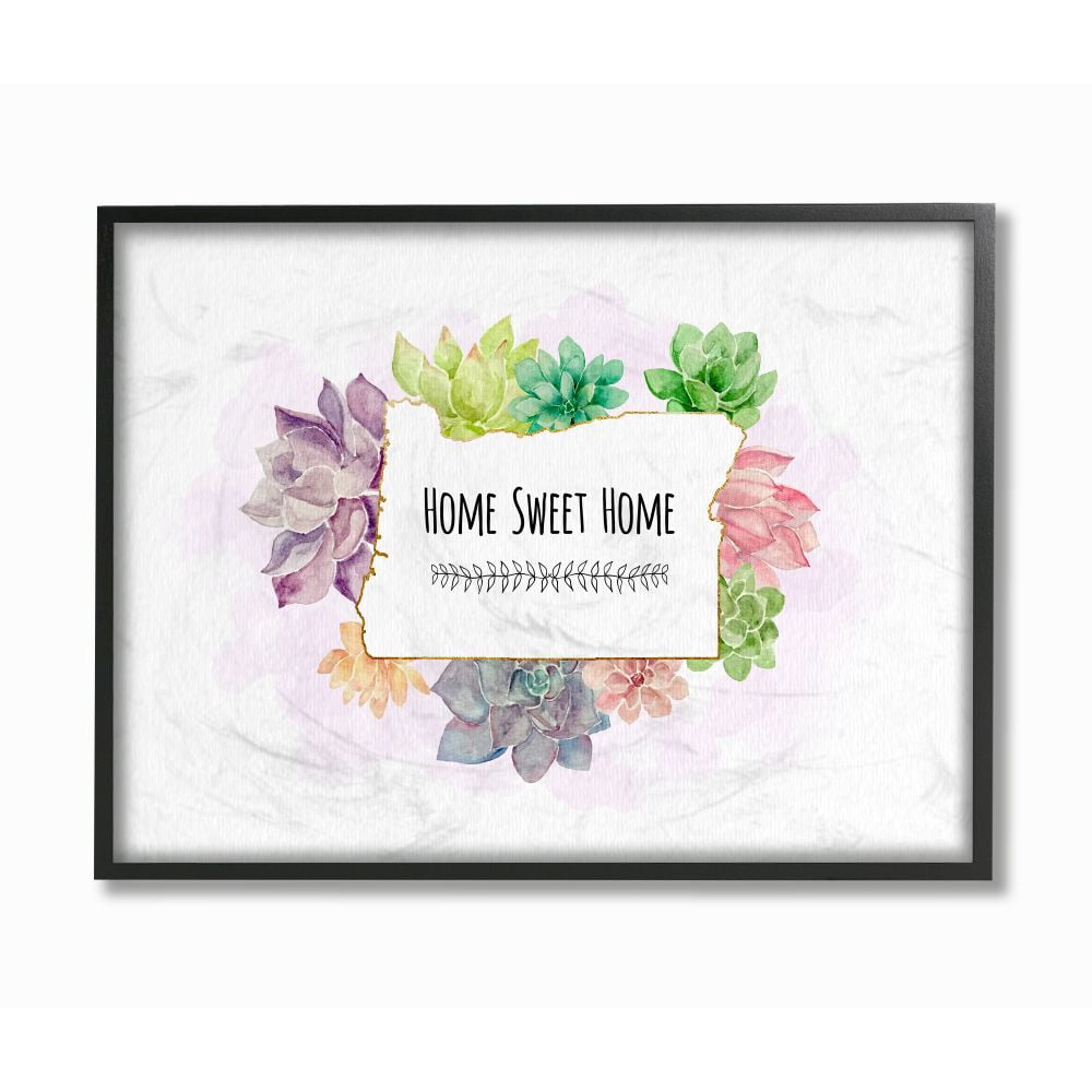 The Stupell Home Decor Collection Oregon State Home Sweet Home Succulent Watercolor Vignette Framed Giclee Texturized Art