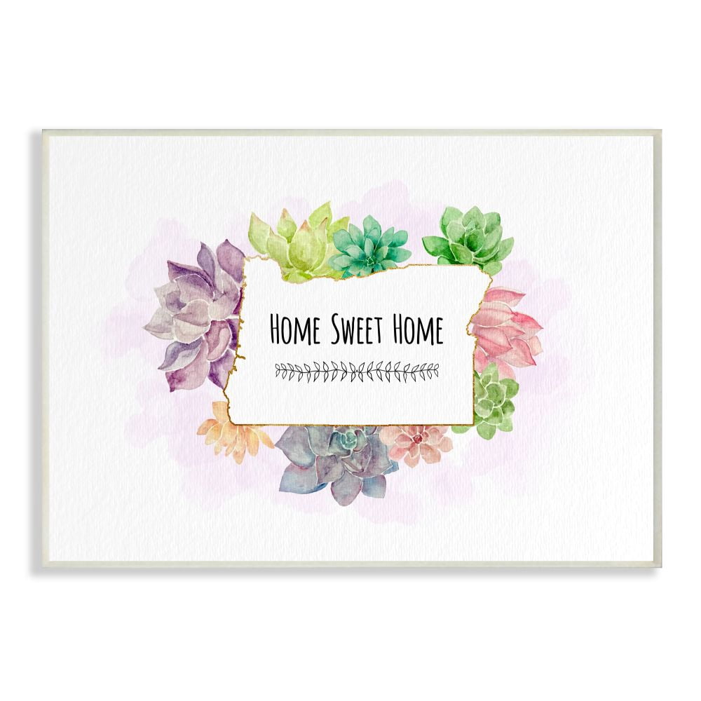 The Stupell Home Decor Collection Oregon State Home Sweet Home Succulent Watercolor Vignette Wood Wall Art