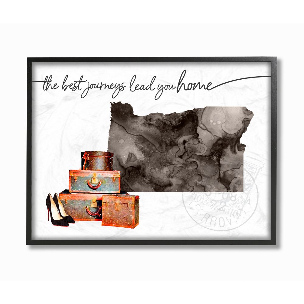 The Stupell Home Decor Collection Oregon State The Best Journeys Lead You Home Fashion Shoes and Luggage Illustration Framed Giclee Texturized Art