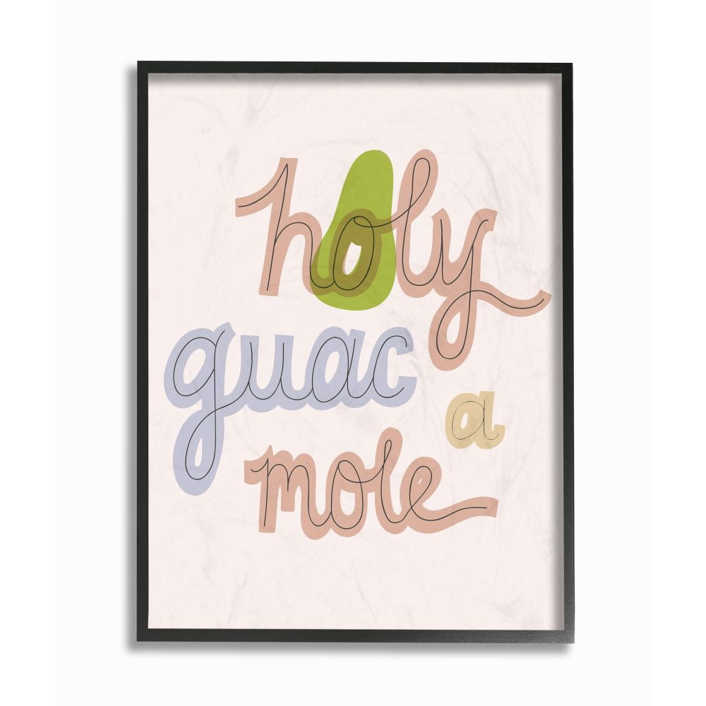 The Stupell Home Decor Collection Pale Pink and Purple Holy Guacamole Handwritten Script Typography Framed Giclee Texturized Art