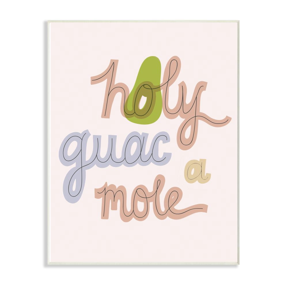 The Stupell Home Decor Collection Pale Pink and Purple Holy Guacamole Handwritten Script Typography Wall Plaque Art