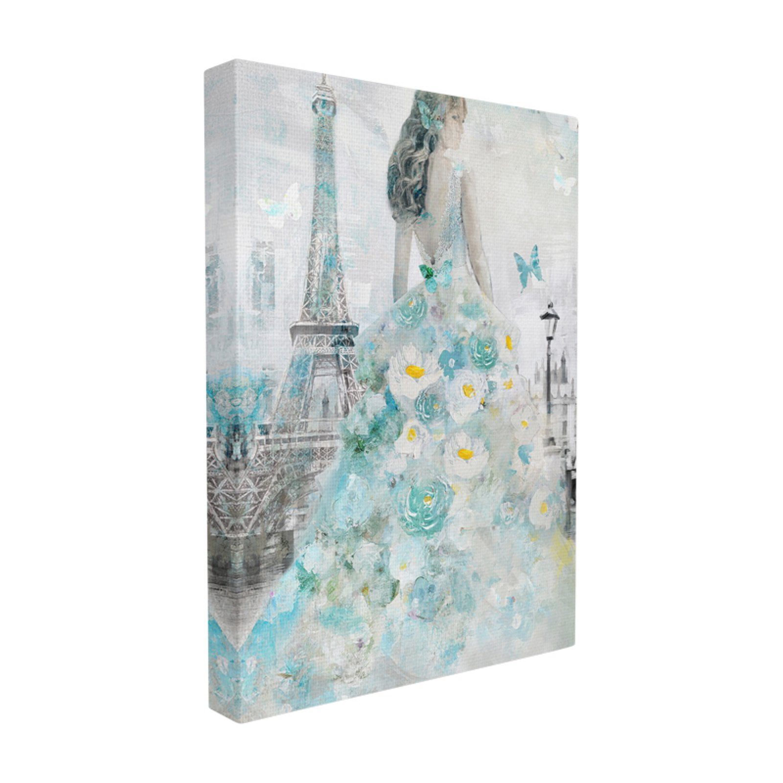 Parisian Woman with Butterfly and Floral Dress MDF Wall Art