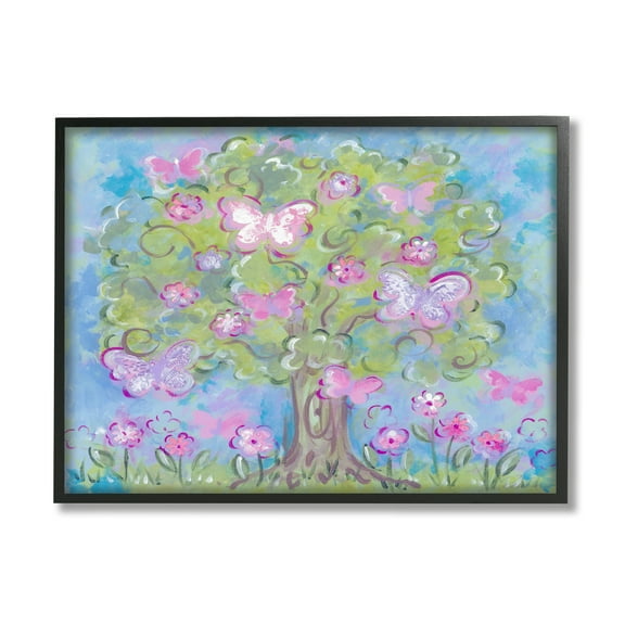 The Stupell Home Decor Collection Pastel Butterfly Tree Framed Texturized Art