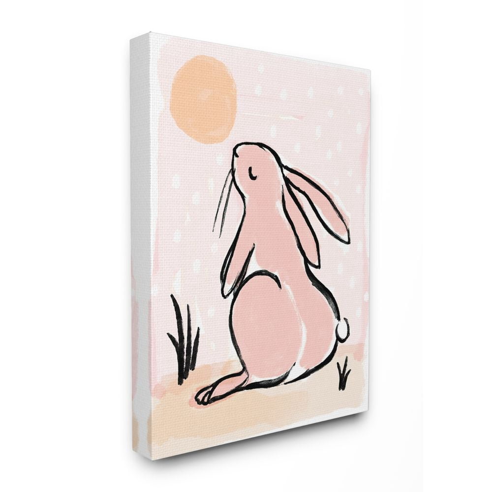 The Stupell Home Decor Collection Pastel Pink Bunny in the Sun with Polka Dots Ink Painting Canvas Wall Art