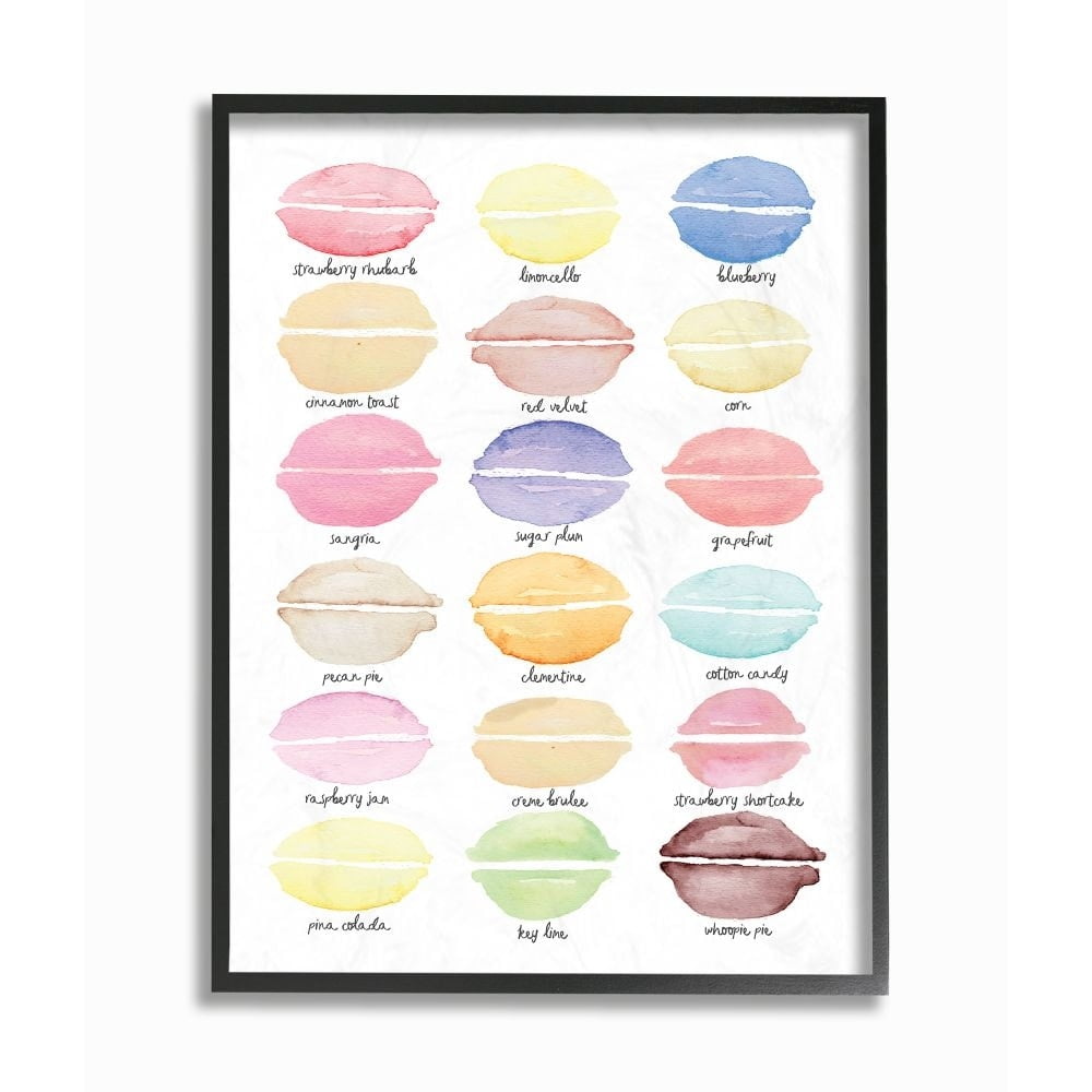 The Stupell Home Decor Collection Pastel Sweets Watercolor Macaron Flavor Chart Framed Giclee Texturized Art, 11 x 14