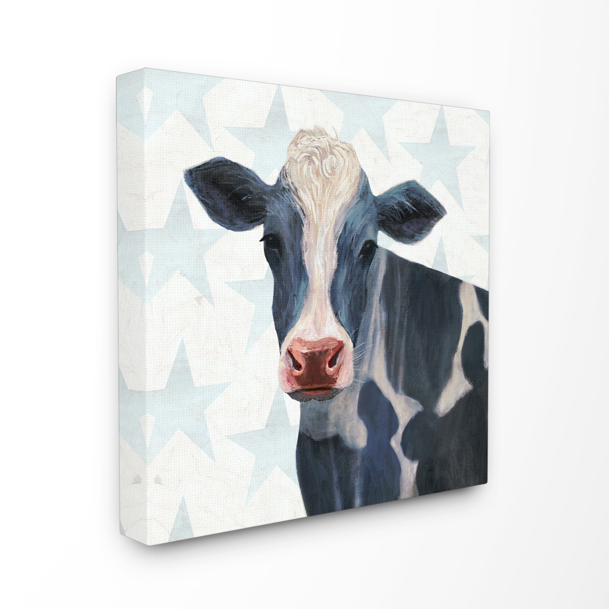The Stupell Home Decor Collection Patriotic Farm Cow Painting with Blue Stars Oversized Stretched Canvas Wall Art, 24 x 1.5 x 24