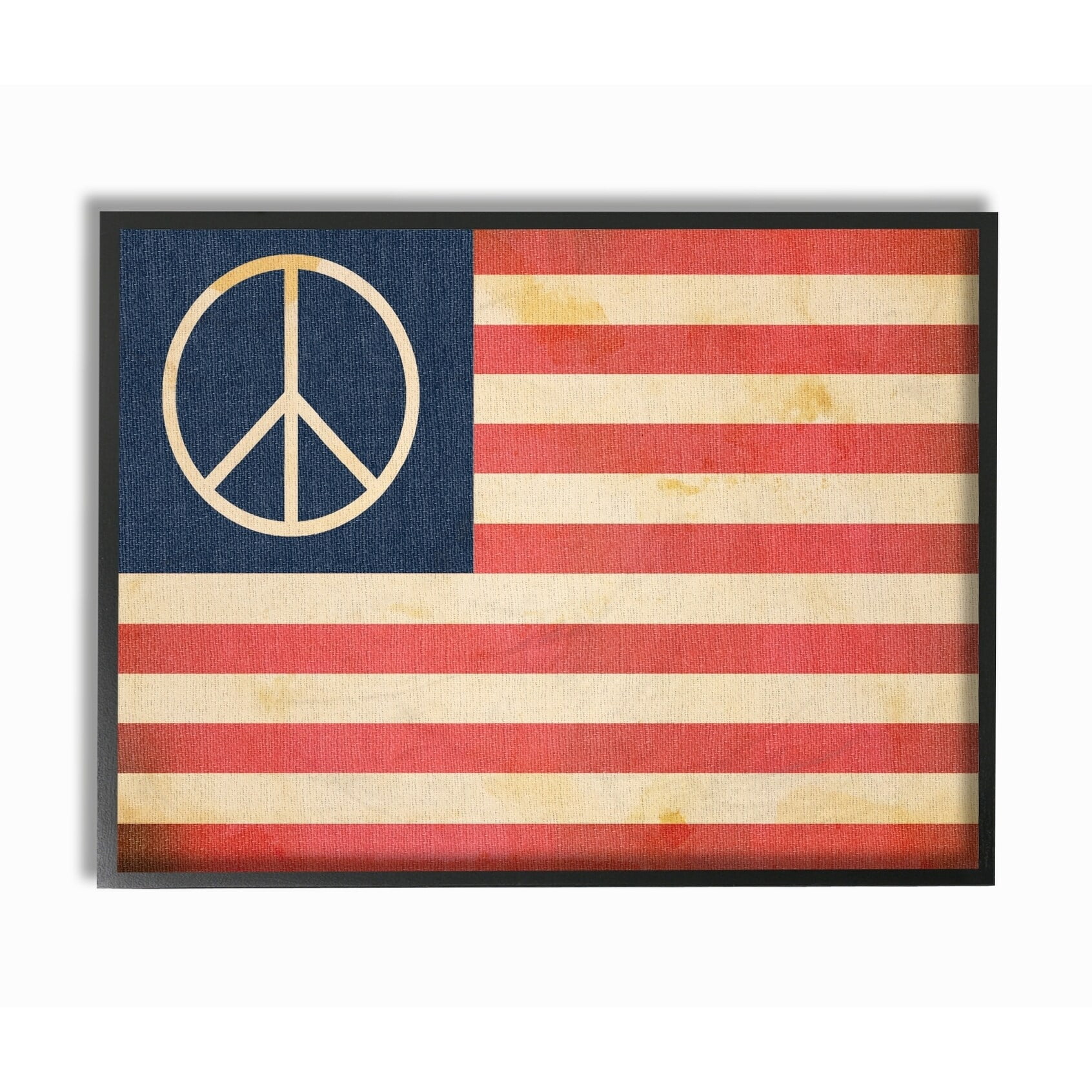 Stupell  Peace American Flag Framed Giclee Texturized Art 11 x 14
