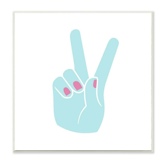 The Stupell Home Decor Collection Peace Hand Teal with Pink Nail Polish Wall Plaque Art