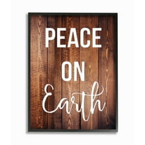 Stupell  Peace On Earth Distressed Wood Typography Framed Giclee Art 11 x 14