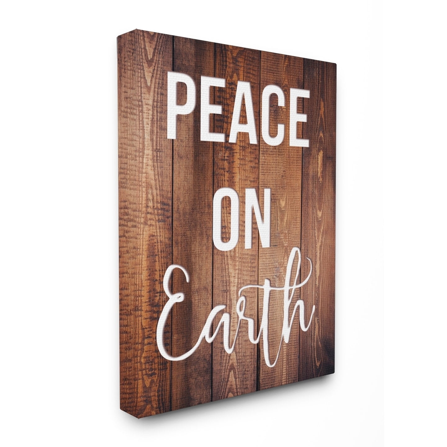 The Stupell Home Decor Collection Peace On Earth Distressed Wood Typography Stretched Canvas Wall Art, 16 x 1.5 x 20
