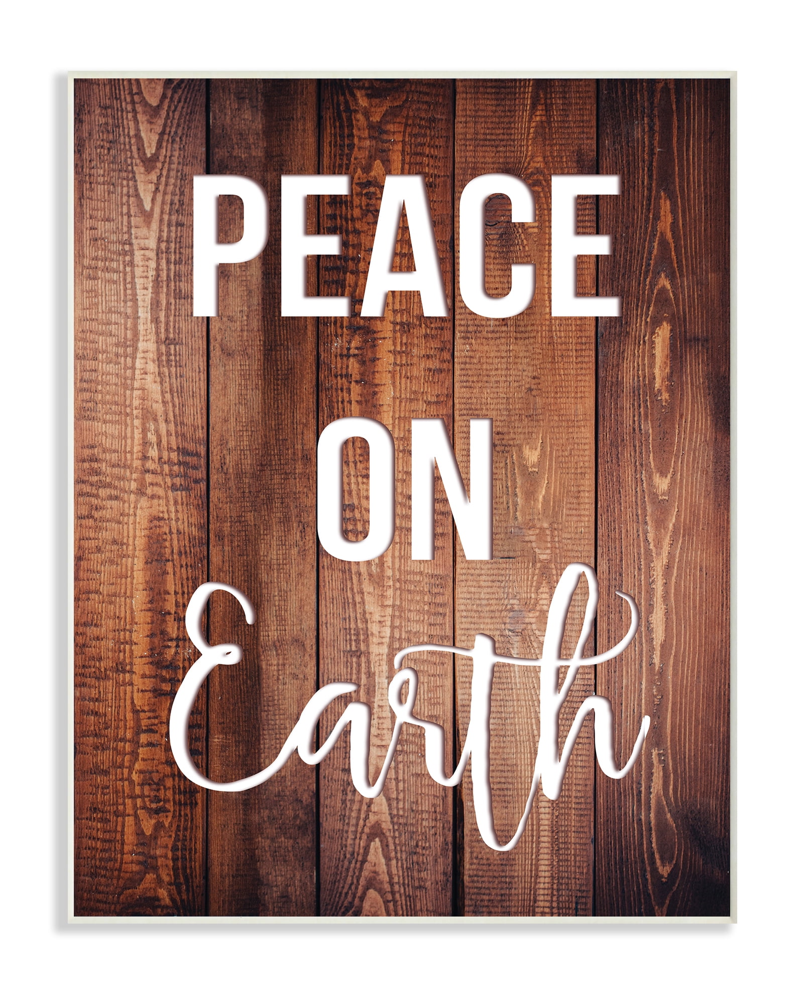 The Stupell Home Decor Collection Peace On Earth Distressed Wood Typography Wall Plaque Art, 10 x 0.5 x 15
