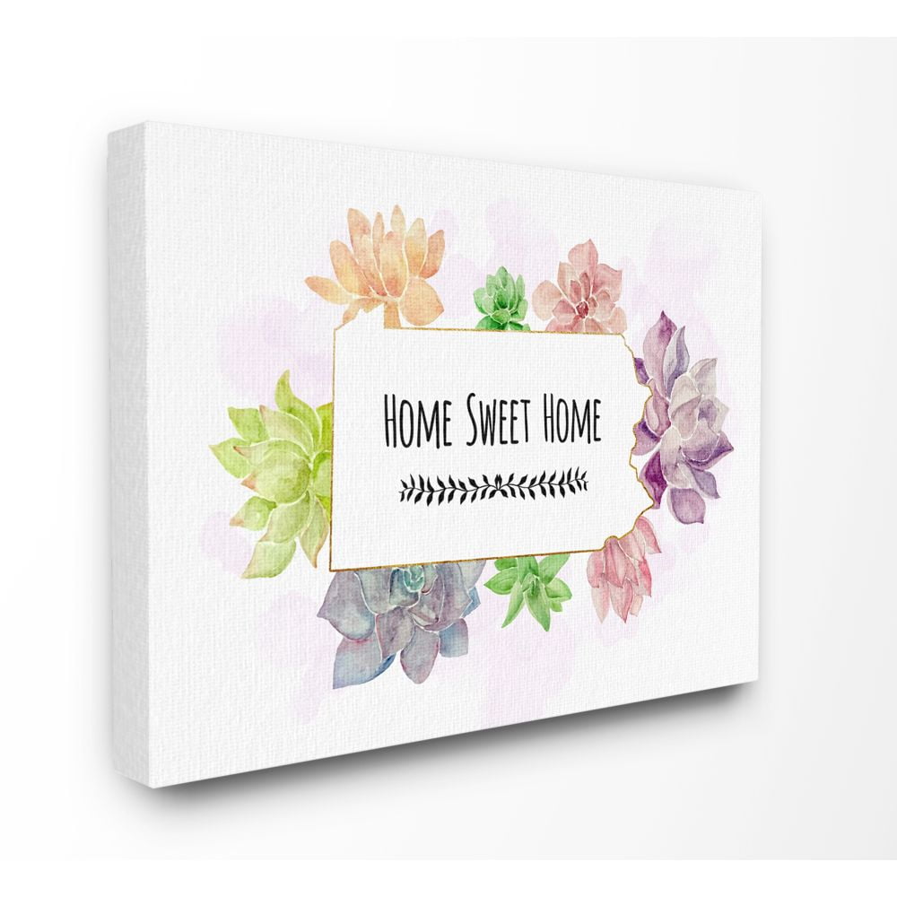 The Stupell Home Decor Collection Pennsylvania State Home Sweet Home Succulent Watercolor Vignette Canvas Wall Art