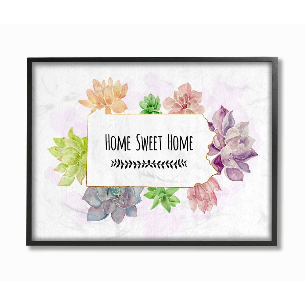 The Stupell Home Decor Collection Pennsylvania State Home Sweet Home Succulent Watercolor Vignette Framed Giclee Texturized Art