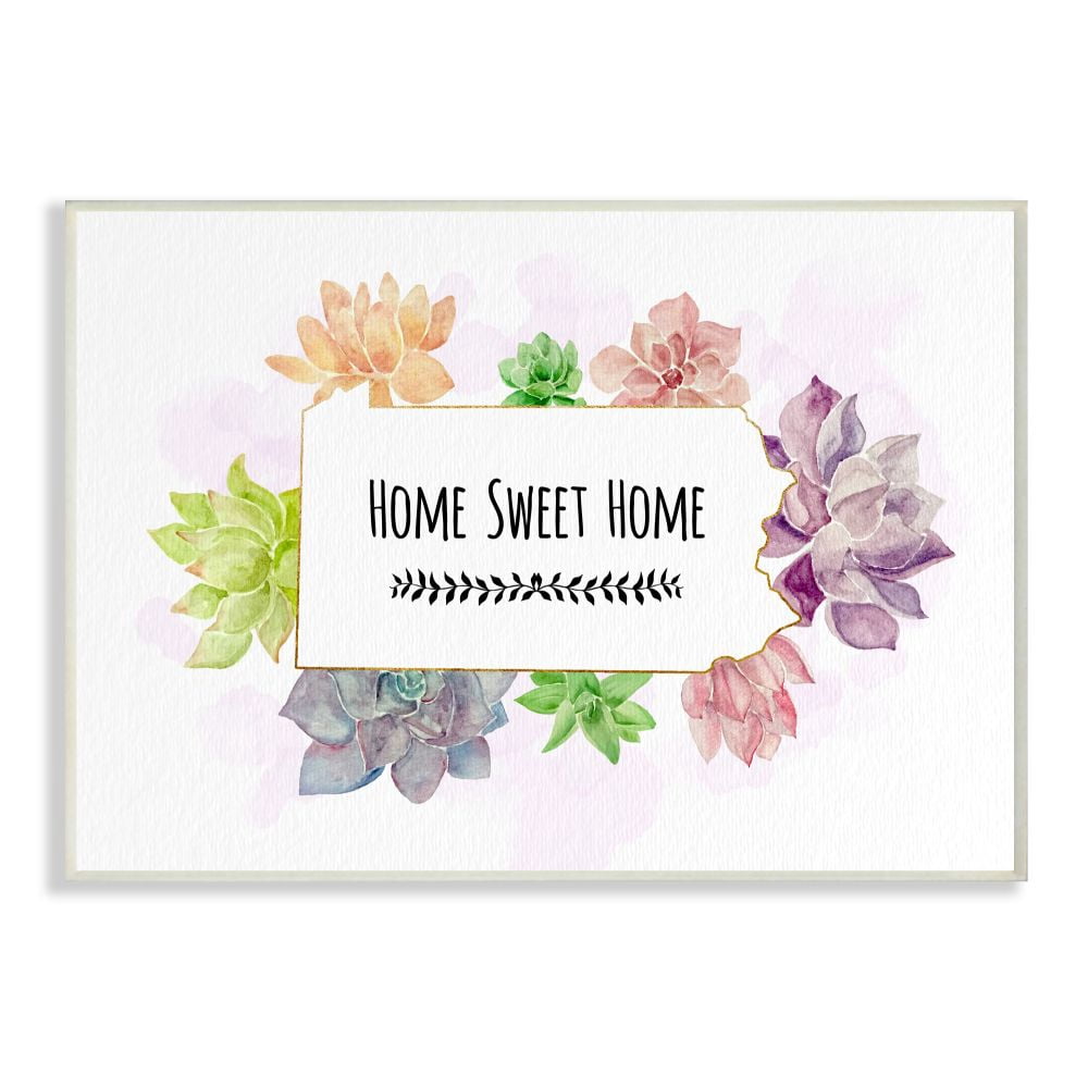 The Stupell Home Decor Collection Pennsylvania State Home Sweet Home Succulent Watercolor Vignette Wood Wall Art