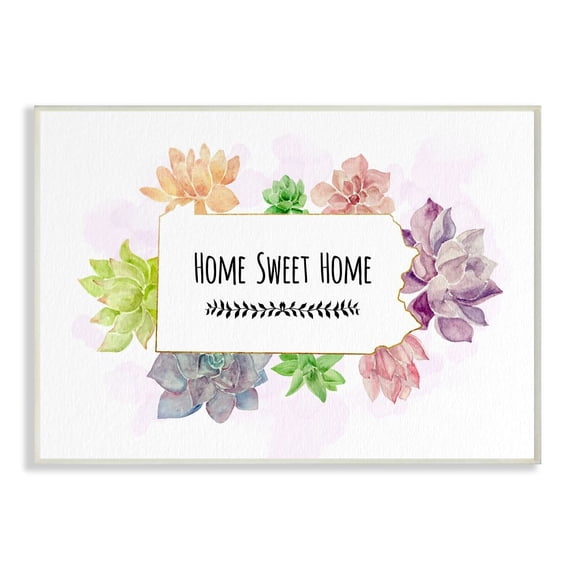 The Stupell Home Decor Collection Pennsylvania State Home Sweet Home Succulent Watercolor Vignette Wood Wall Art
