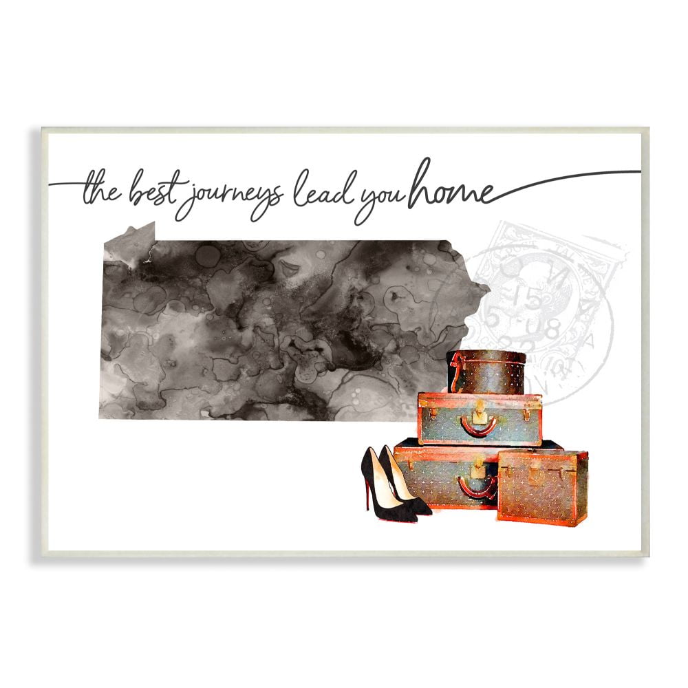 The Stupell Home Decor Collection Pennsylvania State The Best Journeys Lead You Home Fashion Shoes and Luggage Illustration Wood Wall Art