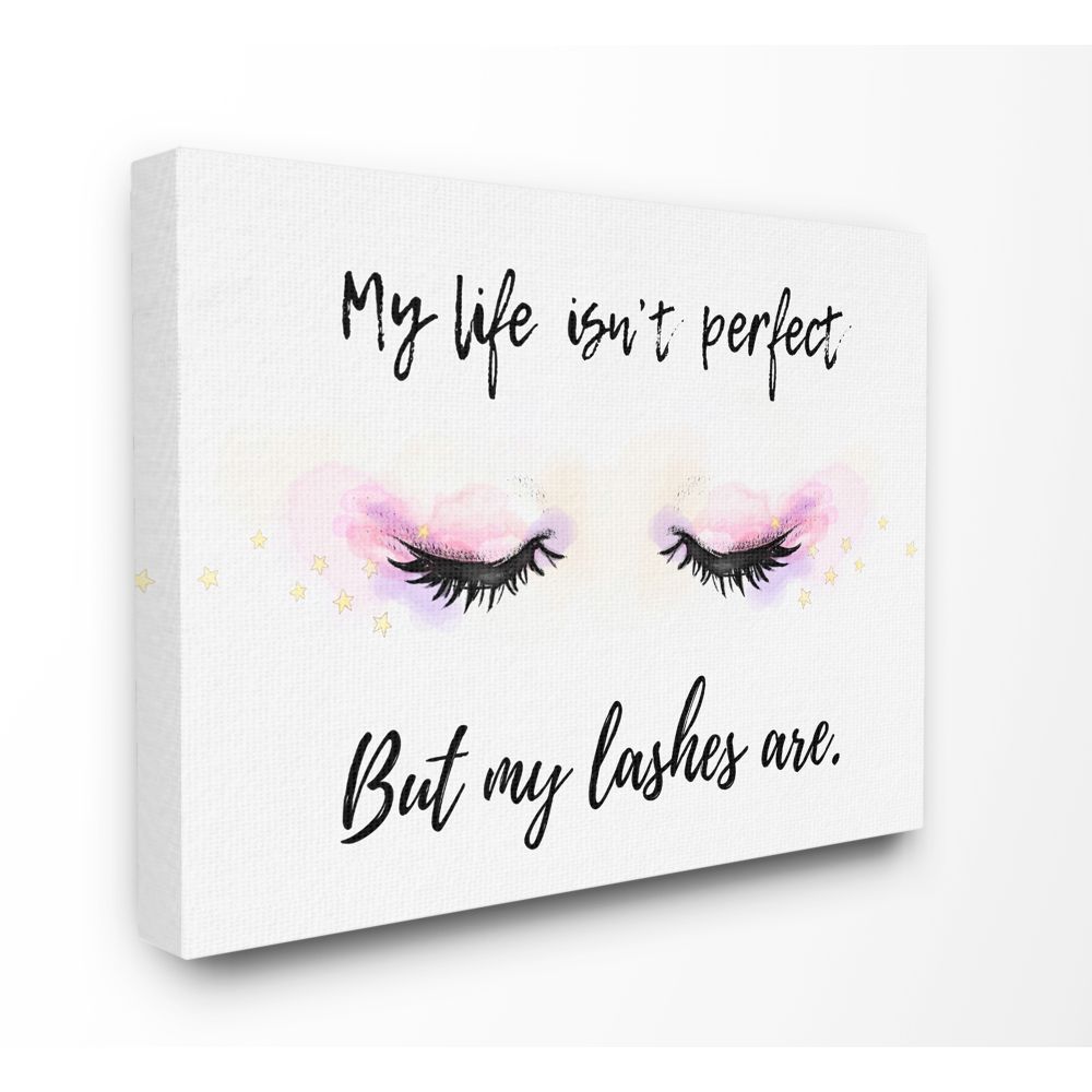 The Stupell Home Decor Collection Perfect Lashes Eye Illustration Lavender with Gold Stars Canvas Wall Art