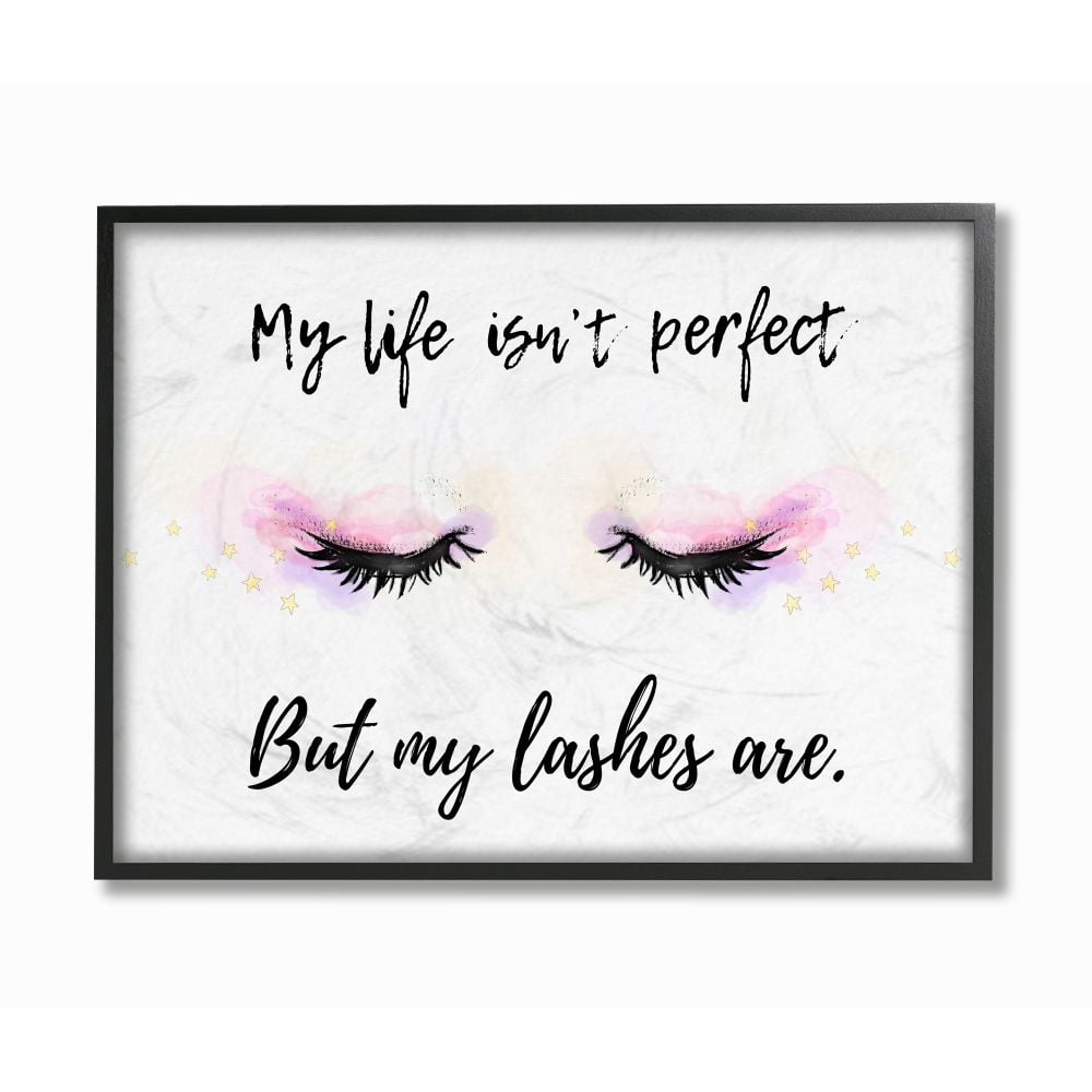 The Stupell Home Decor Collection Perfect Lashes Eye Illustration Lavender with Gold Stars Framed Giclee Texturized Art